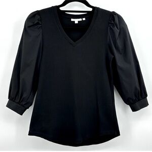 Chico's Black Ribbed Knit V Neck Blouse Small